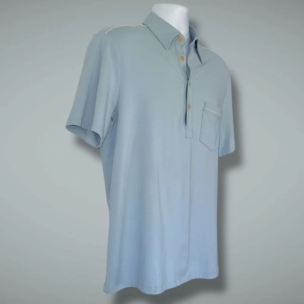 Theory Men’s Blue Popover Polo Shirt M | 4-Button Placket, Chest Pocket - Picture 8 of 14